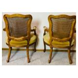 Pair of French Regency Style Fauteuil Armchairs with Cane Backs and Yellow Upholstered Seat