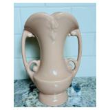 Vintage Abingdon Pink Double Handle Vase and Abington USA Pottery Art Deco Vase Off White