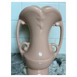 Vintage Abingdon Pink Double Handle Vase and Abington USA Pottery Art Deco Vase Off White