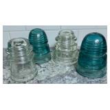 Bundle of Glass Electrical Insulators - Hemingray 45 & 16 and 2 Brookfield Beehives