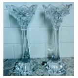Pair of 10" Mikasa Lead Crystal Candle Holders Royal Crown