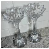 Pair of 10" Mikasa Lead Crystal Candle Holders Royal Crown