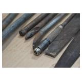 Assorted Pry Bars, Hooks, Files, and Lug Wrench Assorted Pry Bars, Hooks, Files, and Lug Wrench