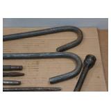 Assorted Pry Bars, Hooks, Files, and Lug Wrench Assorted Pry Bars, Hooks, Files, and Lug Wrench