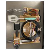 Bar-B-Q Collection Grilling Tool Set with Skillet, Tongs, Spatula, Brush, and Meat Tenderizer