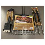 BBQ Tool Set with Grill Basket, Dual Grill Brush, and Kickstand Tongs