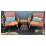 D - 3-Piece Faux Bamboo Patio Set with 2 Armchairs and Round Table