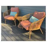 D - 3-Piece Faux Bamboo Patio Set with 2 Armchairs and Round Table