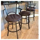 K - Set of 4 Black Metal Bar Stools with Cushioned Seats