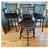 K - Set of 4 Black Metal Bar Stools with Cushioned Seats