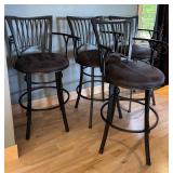 K - Set of 4 Black Metal Bar Stools with Cushioned Seats