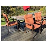 D - Outdoor Dining Table with 3 Cushioned Chairs and Umbrella