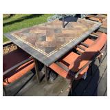 D - Outdoor Dining Table with 3 Cushioned Chairs and Umbrella