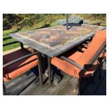 D - Outdoor Dining Table with 3 Cushioned Chairs and Umbrella