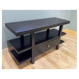 FLR - Modern Black Wood Console Table with Shelves and Drawer