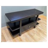 FLR - Modern Black Wood Console Table with Shelves and Drawer