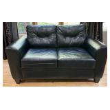 FLR - Black Faux Leather Loveseat Sofa