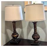 FLR - Pair of 31 Inch Bronze Finish Table Lamps with Shades