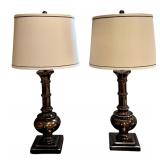 FLR - Pair of 31 Inch Bronze Finish Table Lamps with Shades