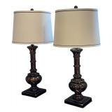 FLR - Pair of 31 Inch Bronze Finish Table Lamps with Shades