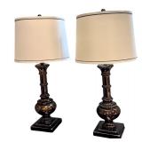 FLR - Pair of 31 Inch Bronze Finish Table Lamps with Shades