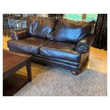 LR - Faux Leather Sofa, Loveseat, Coffee Table with Surface Wear, and Rug Set