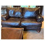 LR - Faux Leather Sofa, Loveseat, Coffee Table with Surface Wear, and Rug Set