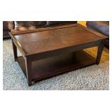 LR - Faux Leather Sofa, Loveseat, Coffee Table with Surface Wear, and Rug Set