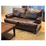 LR - Faux Leather Sofa, Loveseat, Coffee Table with Surface Wear, and Rug Set
