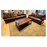 LR - Faux Leather Sofa, Loveseat, Coffee Table with Surface Wear, and Rug Set