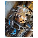 G - Fishing Gear Lot with 2 Field & Stream Life Jackets, 4 Rods with Reels, and Net