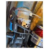 G - Fishing Gear Lot with 2 Field & Stream Life Jackets, 4 Rods with Reels, and Net