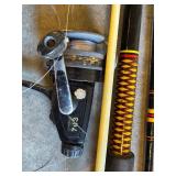 G - Fishing Gear Lot with 2 Field & Stream Life Jackets, 4 Rods with Reels, and Net