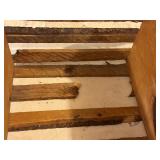 G - Vintage Wooden Fruit Crates with Vintage Labels and Jar of Wooden Clothespins