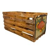 G - Vintage Wooden Fruit Crates with Vintage Labels and Jar of Wooden Clothespins