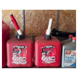 S - Group of Empty Gas Cans and Assorted Automotive Oil Containers