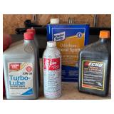 S - Group of Empty Gas Cans and Assorted Automotive Oil Containers