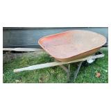 S - Used Metal Wheelbarrow with Wooden Handles