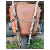 S - Used Metal Wheelbarrow with Wooden Handles