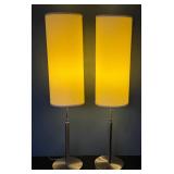 ML - Pair of 39 Inch Modern Cylinder Table Lamps with Brushed Metal Base