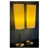 ML - Pair of 39 Inch Modern Cylinder Table Lamps with Brushed Metal Base