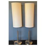 ML - Pair of 39 Inch Modern Cylinder Table Lamps with Brushed Metal Base