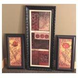 ULMBR - Set of 3 Framed Wall Art Pieces Including Floral Prints and Abstract