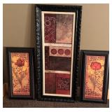 ULMBR - Set of 3 Framed Wall Art Pieces Including Floral Prints and Abstract
