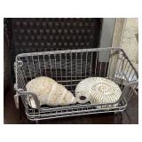 LR - Home Decor Lot with Framed Sea Life Art, Metal Vase, Baskets, and Shell Accents
