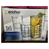 LR - Household Lot with LED Light Bulbs, Mattress Protectors, and Anchor 16-Pc Glass Set