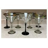 LNDRY - Set of 7 Martini and Margarita Glasses with Colorful Rims and Black Stems