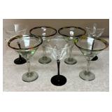 LNDRY - Set of 7 Martini and Margarita Glasses with Colorful Rims and Black Stems