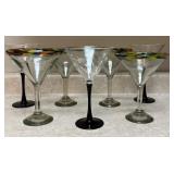 LNDRY - Set of 7 Martini and Margarita Glasses with Colorful Rims and Black Stems