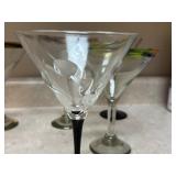 LNDRY - Set of 7 Martini and Margarita Glasses with Colorful Rims and Black Stems